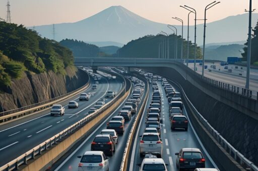 日本の高速道路で渋滞している。