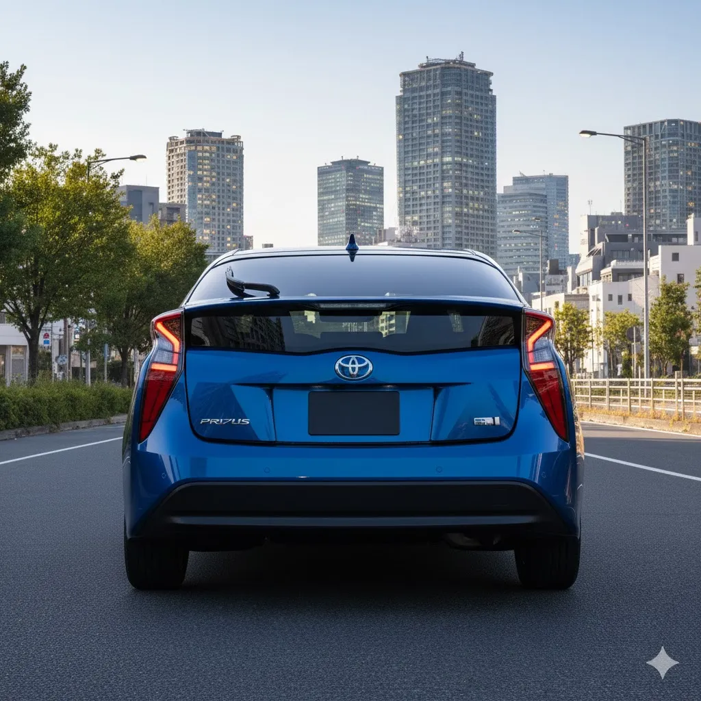 事故車のプリウス。後ろから見た画像