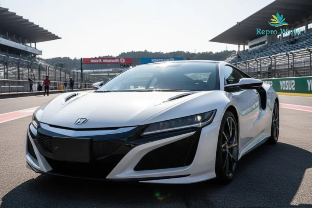Honda NSX sports car parked on a race track circuit
