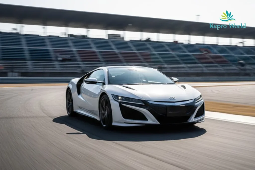 Honda NSX driving at high speed on a race track
