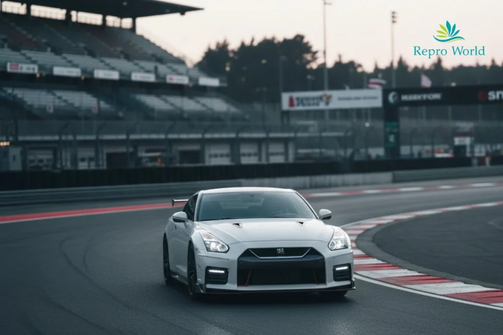 MFゴーストの車種Nissan GT-R driving on a race track during high-speed cornering