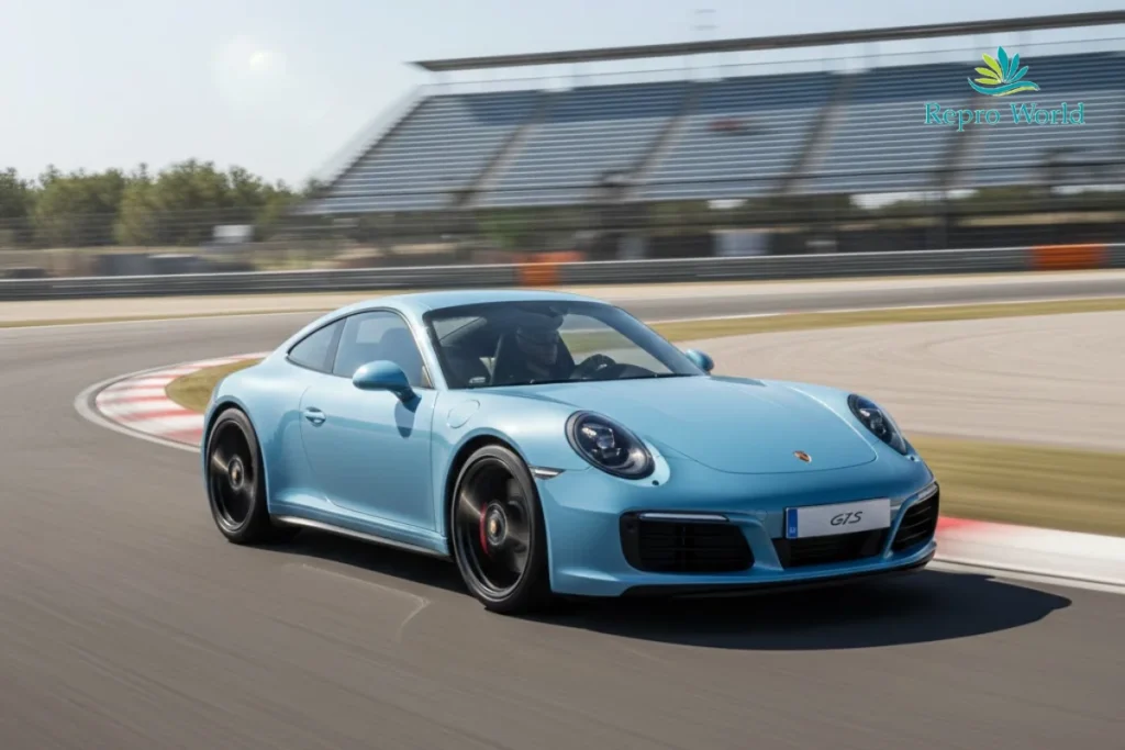 ポルシェ911カレラGTSがサーキットで高速コーナリング走行する走行シーン