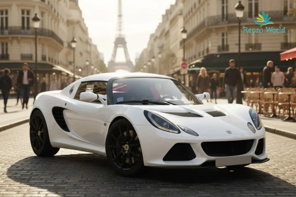 MFG車種イギリスの街並みを背景にしたロータスエキシージ